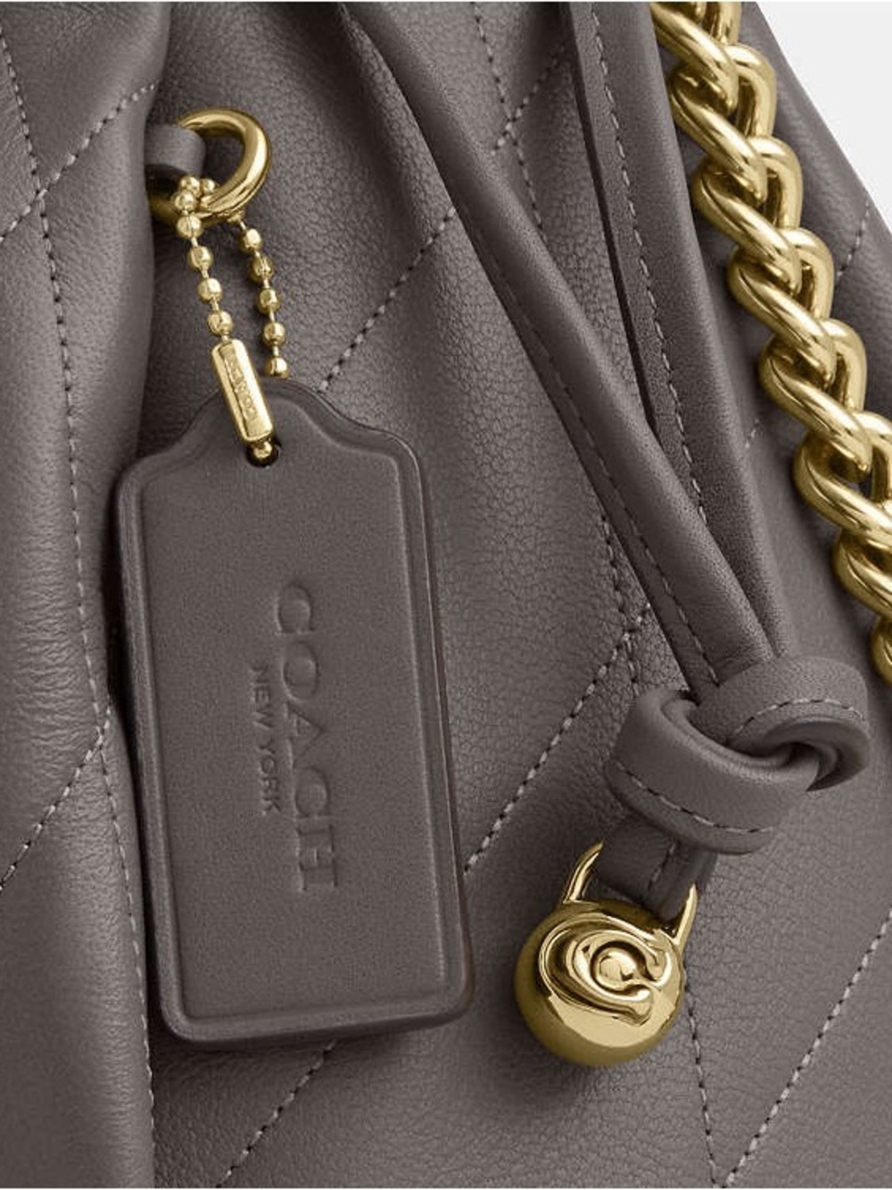 Coach Faye Large Shoulder Bag in Gray Quilting with Gold Chain - Picture 10 of 13